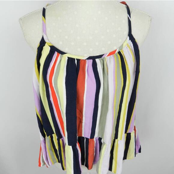 LOFT Peplum Tank Top Size L Striped Racerback Ruffle Hem Boho Beach Retro Summer - Picture 10 of 10